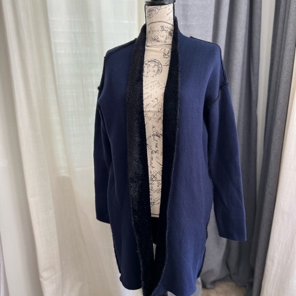 Love Token Jackets & Blazers - Love Token Navy Blue Open Front Cardigan with cozy fur-like lining.